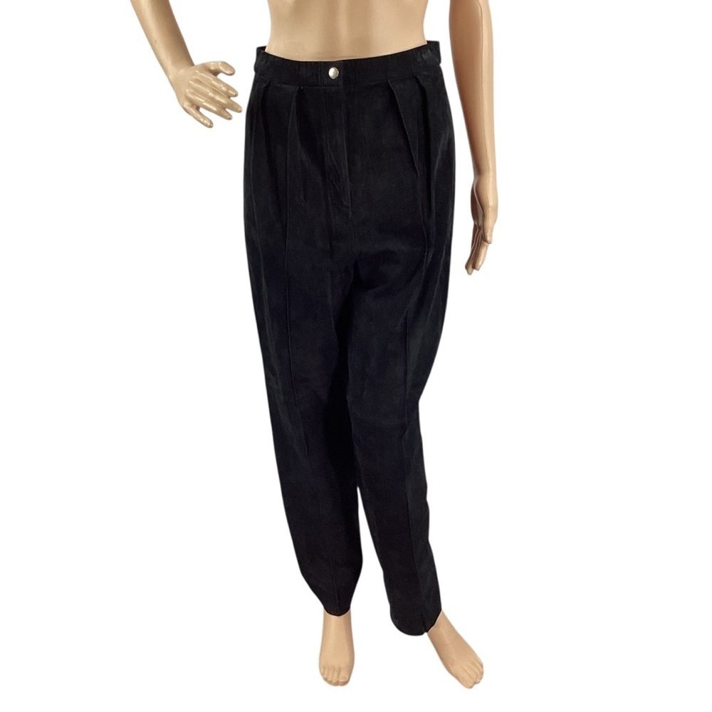 Vintage Pia Rucci Leather High Waist Pleated Tapered Pants Black M - Picture 2 of 7